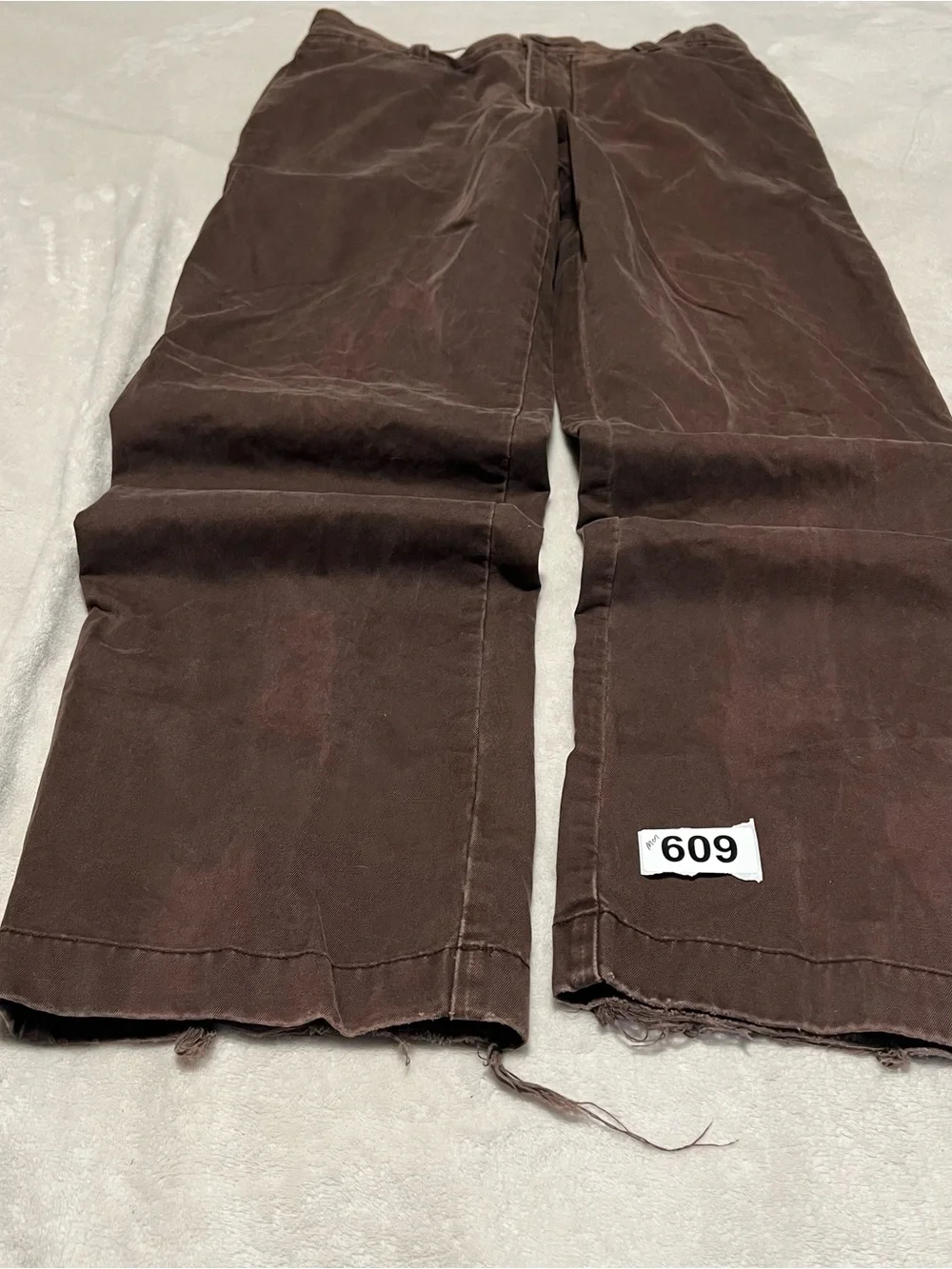 Vtg J.Crew Men Straight Leg Flat Front Frayed Hem Chino Pants Brown Sz 34x32